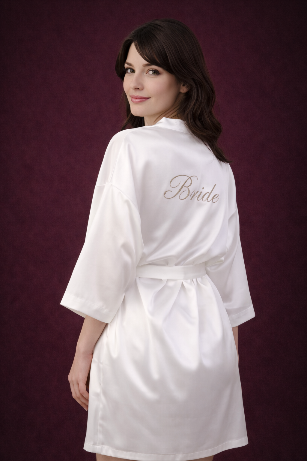 Peignoir "BRIDE" court | écriture brodée