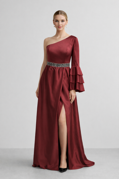 VELVET – Robe satinée manche asymétrique
